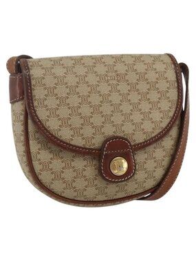 Authentic CELINE Macadam Canvas Shoulder Bag PVC Beige Gold